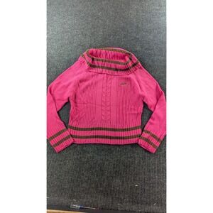 Vintage FUBU Pink Striped Cowl Neck Cable Knit Sweater Y2K Womens XL